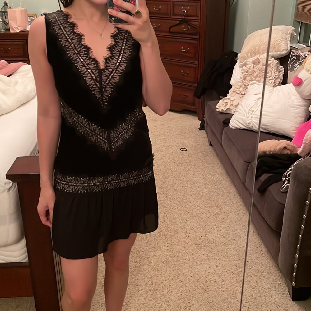 Adorable black dress with velvet and lace, xs